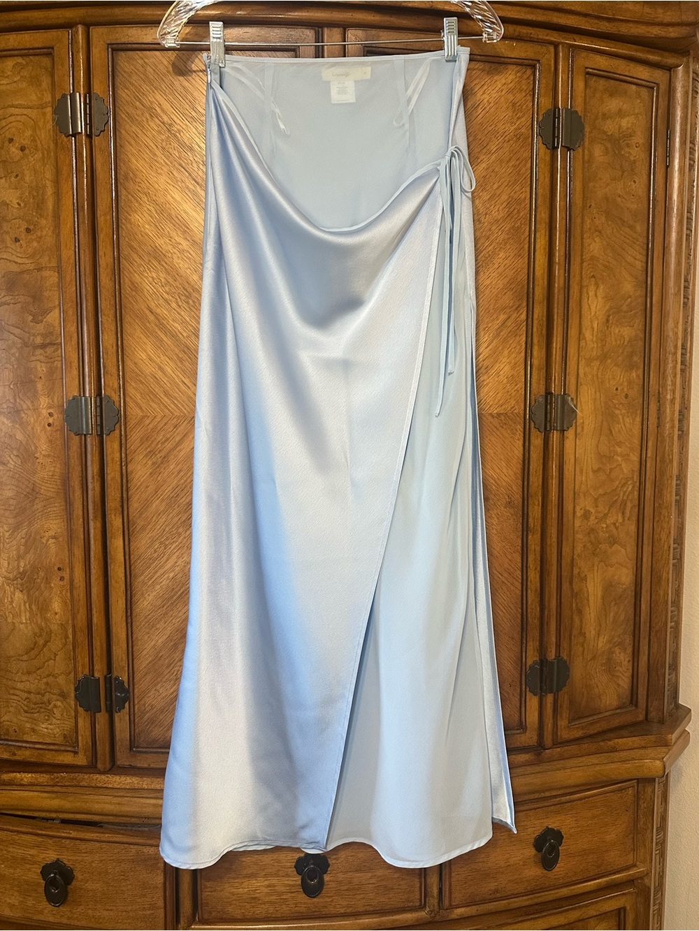 Ownley Ricky Midi Wrap Skirt Baby Blue M Satin Sheer Side Tie Wedding Resort - Picture 10 of 16